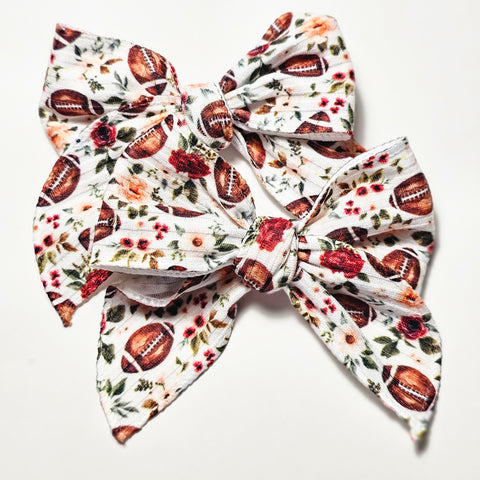 Football Floral Hand-Tied Fabric Bow
